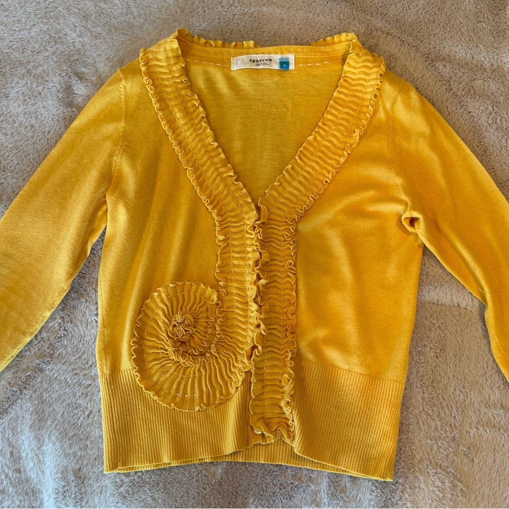 Anthropologie Yellow Ruffled Cardigan Sweater